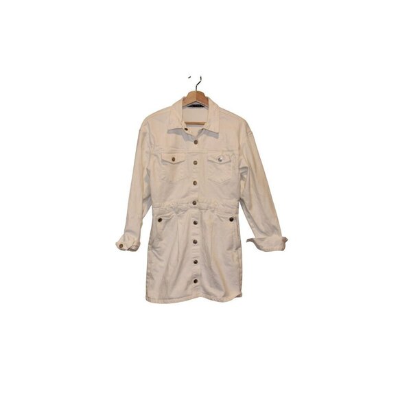 Zara Womens White Denim Shirt Dress With Button Front & Adjustable Waist - Size - Picture 3 of 10